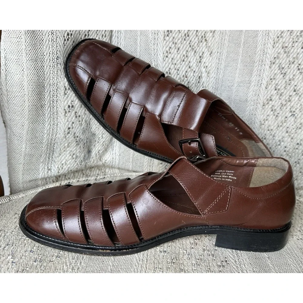 Mens Size 11 Fisherman Sandals Stacy Adams Brown Leather Shoes